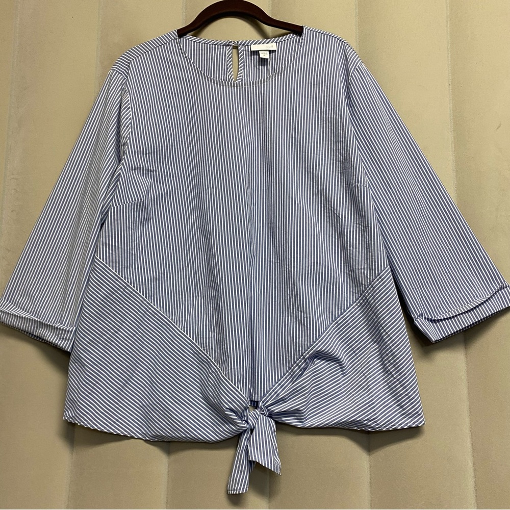 J. Jill Women's Delft Striped Tie-Front Blouse Top XL Striped Nautical NWT